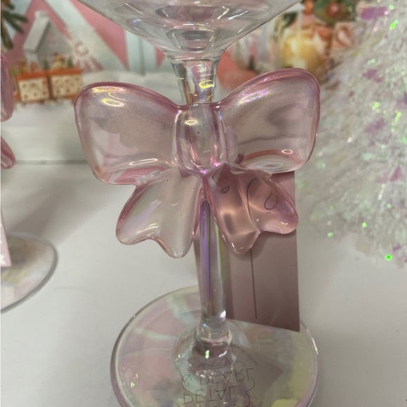 Pink Bow Ribbon Coquette Acrylic Cocktail Glasses Set of 2 NEW - Picture 2 of 2